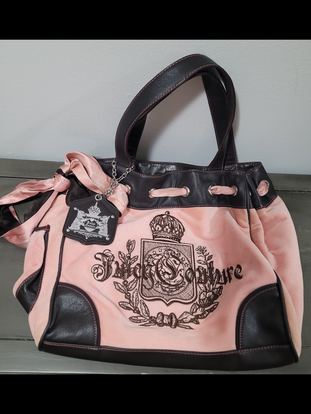 Juicy Couture Daydreamer Pink & Brown Logo Tote Bag Y2K